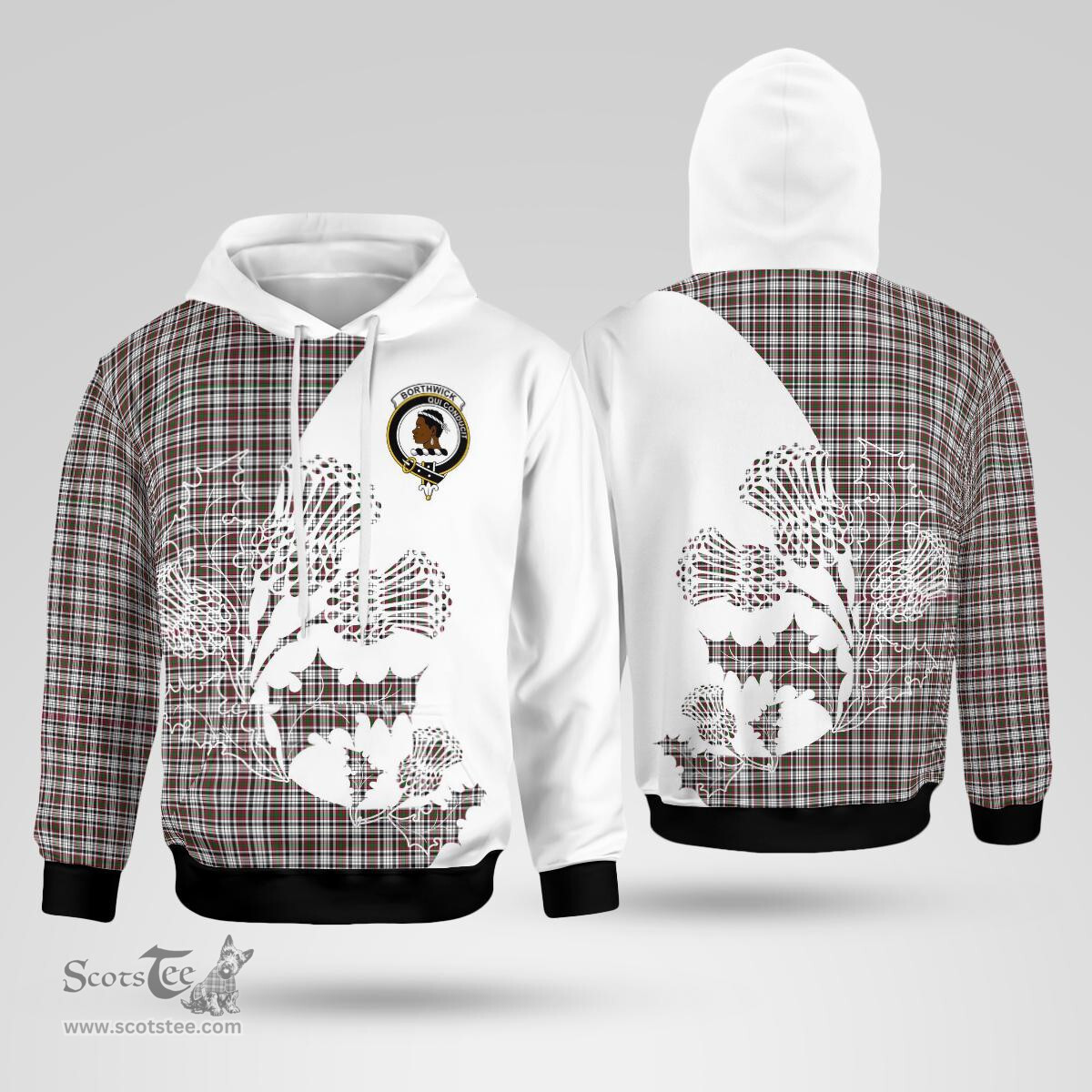 Scottish Borthwick Clan Badge Tartan White Thistle Hoodie - Tartan Plaid Hoodies Scottish Plaid Tartan Plaid - ScotsTee - scotstee.com