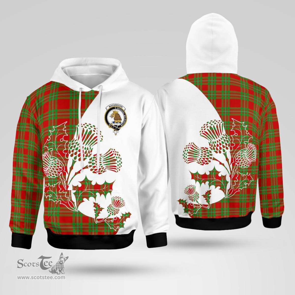 Scottish Macgregor Clan Badge Tartan White Thistle Hoodie - Tartan Plaid Hoodies Scottish Plaid Tartan Plaid - ScotsTee - scotstee.com