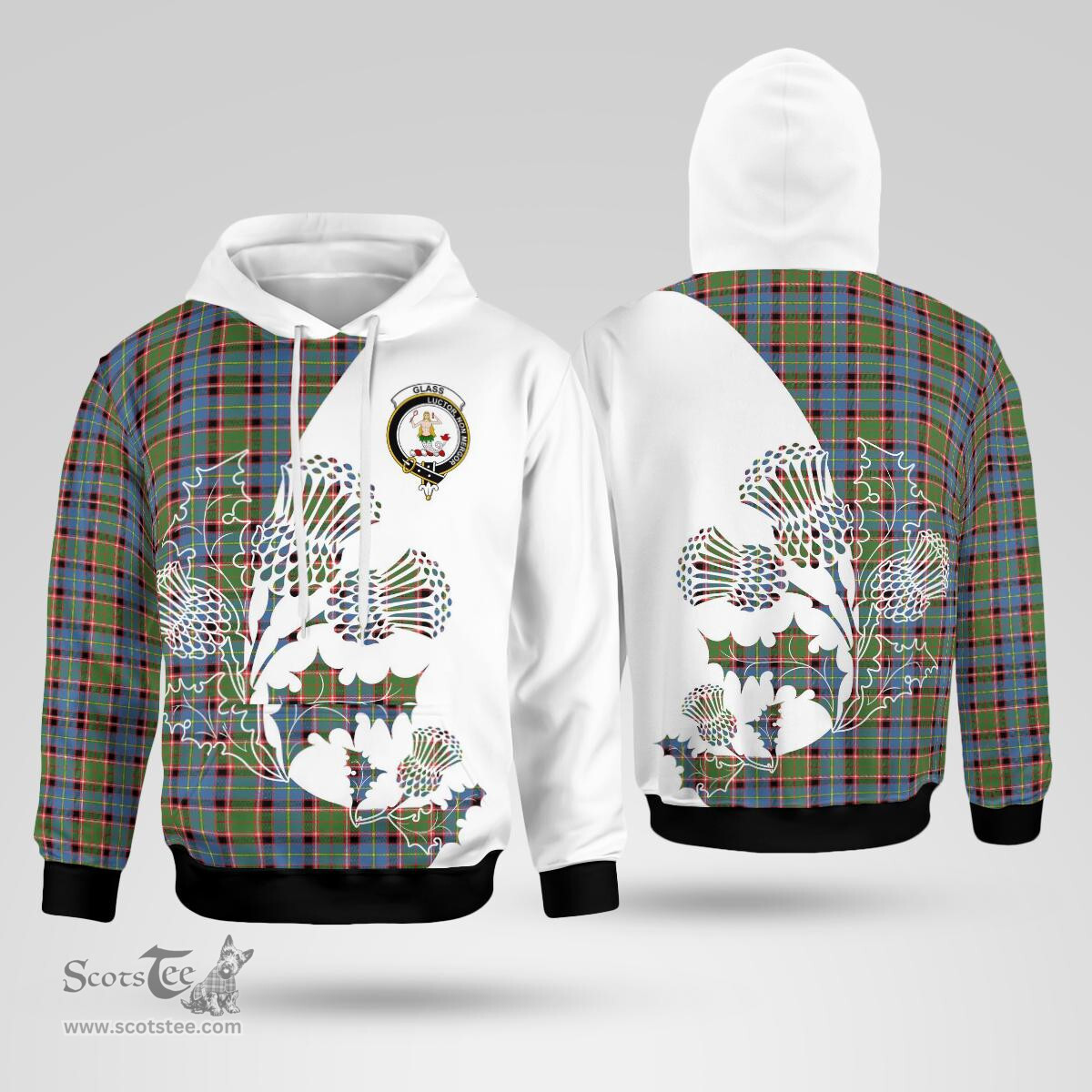 Scottish Glass Clan Badge Tartan White Thistle Hoodie - Tartan Plaid Hoodies Scottish Plaid Tartan Plaid - ScotsTee - scotstee.com