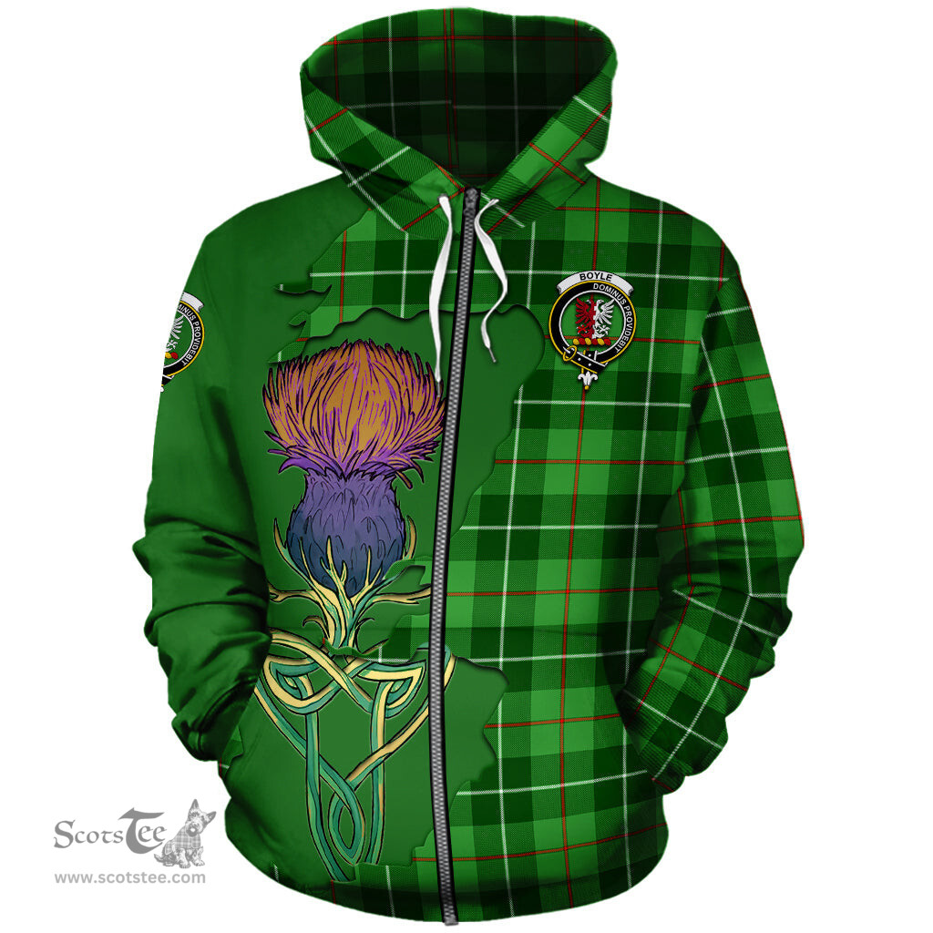 Scottish Boyle Clan Tartan Crest with Thistle and Scotland Map Tartan Plaid Hoodie Scottish Plaid Tartan Plaid - ScotsTee - scotstee.com