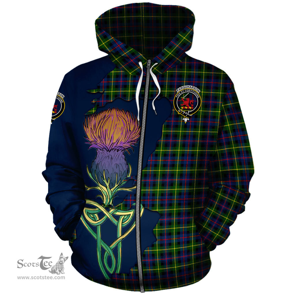 Scottish Farquharson Modern Clan Tartan Crest with Thistle and Scotland Map Tartan Plaid Hoodie Scottish Plaid Tartan Plaid - ScotsTee - scotstee.com