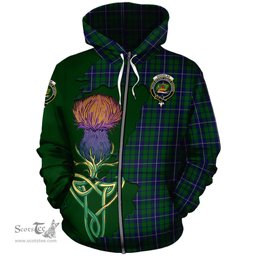 Scottish Douglas Green Clan Tartan Crest with Thistle and Scotland Map Tartan Plaid Hoodie Scottish Plaid Tartan Plaid - ScotsTee - scotstee.com