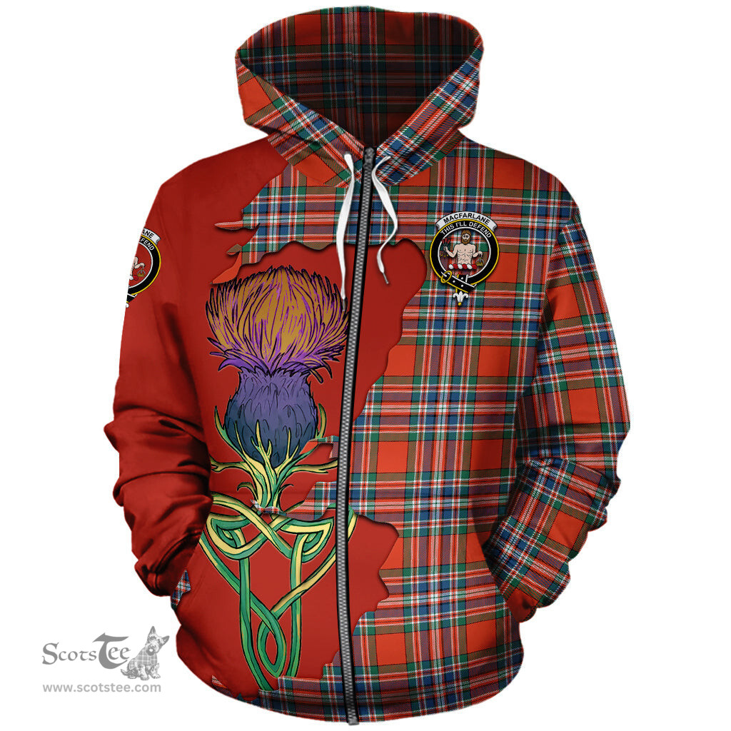 Scottish MacFarlane Ancient Clan Tartan Crest with Thistle and Scotland Map Tartan Plaid Hoodie Scottish Plaid Tartan Plaid - ScotsTee - scotstee.com