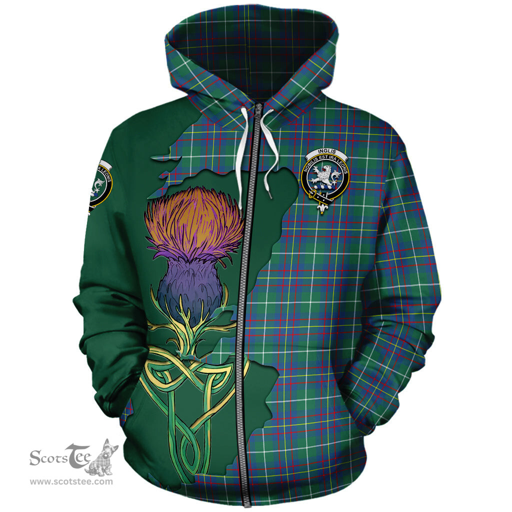 Scottish Inglis Ancient Clan Tartan Crest with Thistle and Scotland Map Tartan Plaid Hoodie Scottish Plaid Tartan Plaid - ScotsTee - scotstee.com