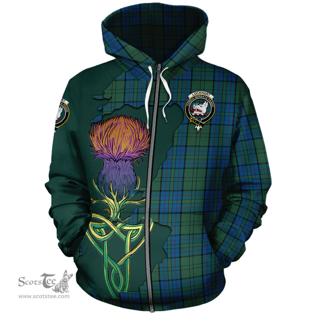 Scottish Lockhart Clan Tartan Crest with Thistle and Scotland Map Tartan Plaid Hoodie Scottish Plaid Tartan Plaid - ScotsTee - scotstee.com