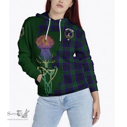 Scottish Lumsden Green Clan Tartan Crest with Thistle and Scotland Map Tartan Plaid Hoodie Scottish Plaid Tartan Plaid - ScotsTee - scotstee.com