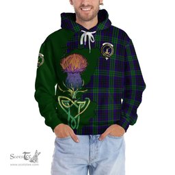 Scottish Lumsden Green Clan Tartan Crest with Thistle and Scotland Map Tartan Plaid Hoodie Scottish Plaid Tartan Plaid - ScotsTee - scotstee.com