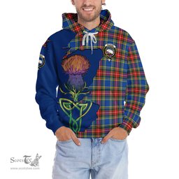 Scottish Bethune Clan Tartan Crest with Thistle and Scotland Map Tartan Plaid Hoodie Scottish Plaid Tartan Plaid - ScotsTee - scotstee.com