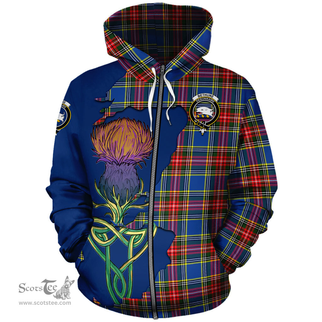 Scottish Bethune Clan Tartan Crest with Thistle and Scotland Map Tartan Plaid Hoodie Scottish Plaid Tartan Plaid - ScotsTee - scotstee.com
