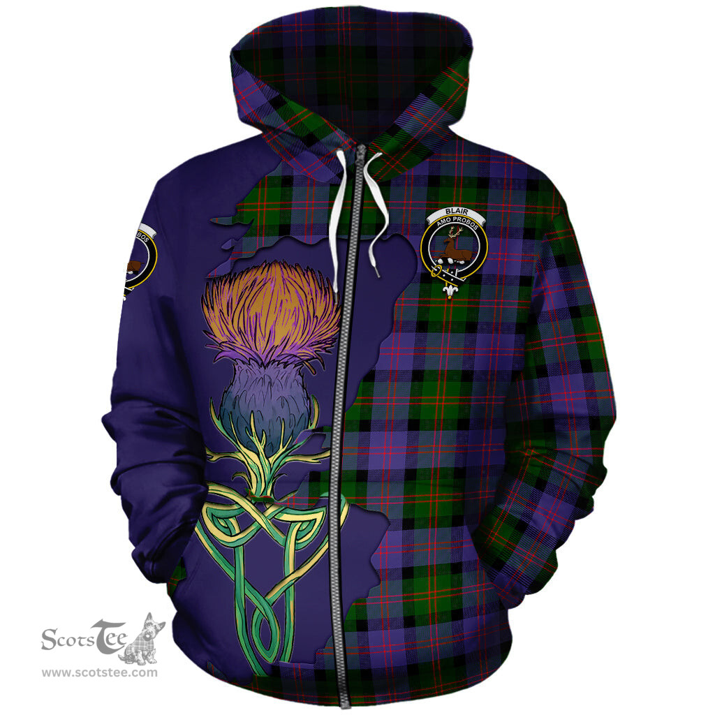 Scottish Blair Modern Clan Tartan Crest with Thistle and Scotland Map Tartan Plaid Hoodie Scottish Plaid Tartan Plaid - ScotsTee - scotstee.com
