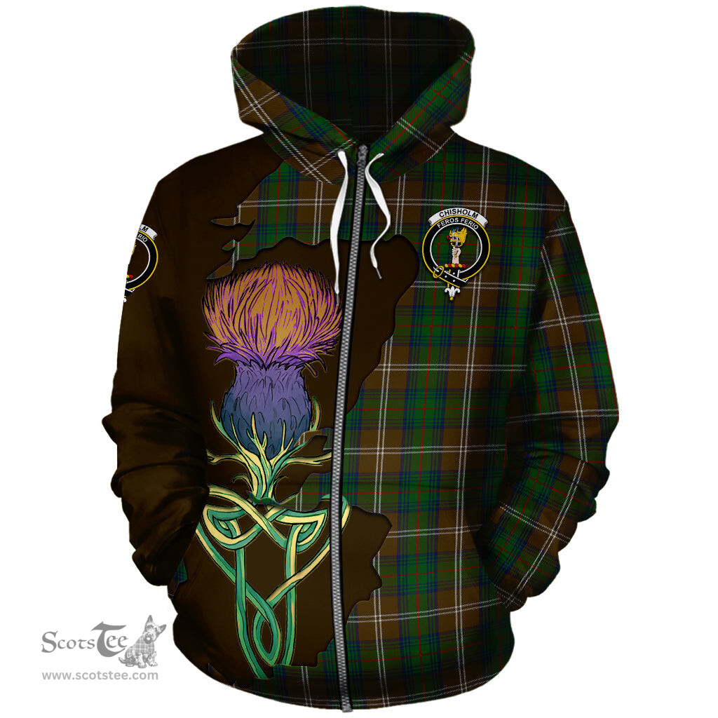 Scottish Chisholm Hunting Clan Tartan Crest with Thistle and Scotland Map Tartan Plaid Hoodie Scottish Plaid Tartan Plaid - ScotsTee - scotstee.com