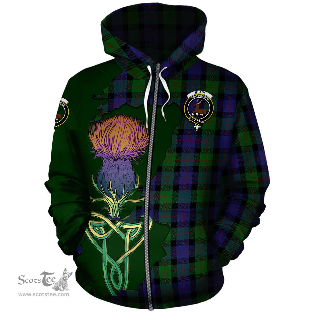 Scottish Blair Clan Tartan Crest with Thistle and Scotland Map Tartan Plaid Hoodie Scottish Plaid Tartan Plaid - ScotsTee - scotstee.com