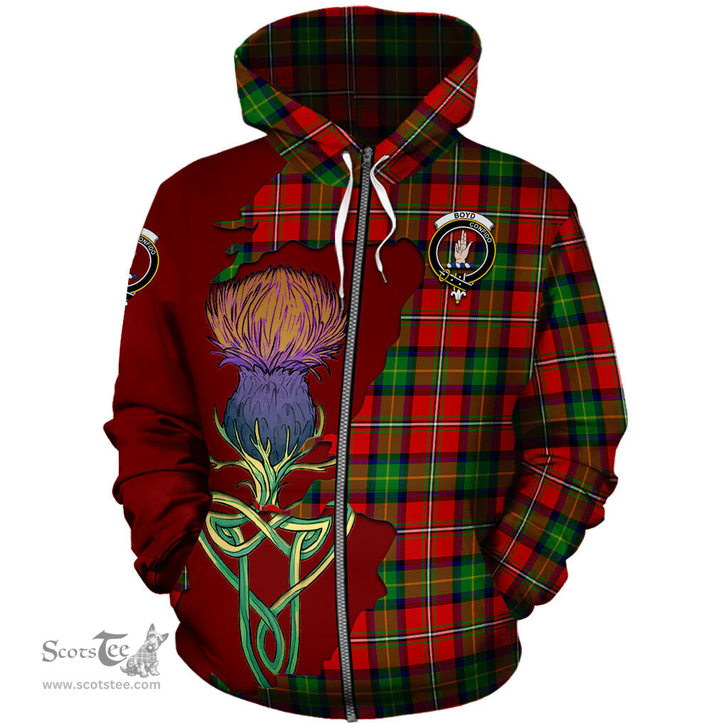 Scottish Boyd Modern Clan Tartan Crest with Thistle and Scotland Map Tartan Plaid Hoodie Scottish Plaid Tartan Plaid - ScotsTee - scotstee.com