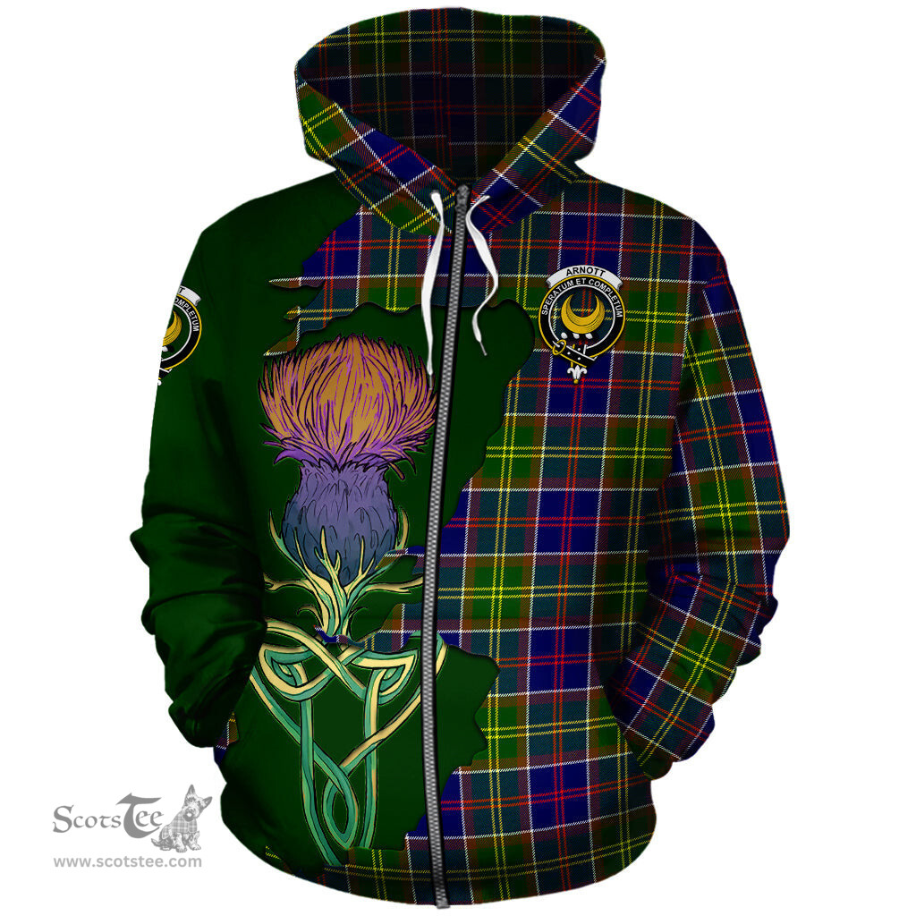 Scottish Arnott Clan Tartan Crest with Thistle and Scotland Map Tartan Plaid Hoodie Scottish Plaid Tartan Plaid - ScotsTee - scotstee.com