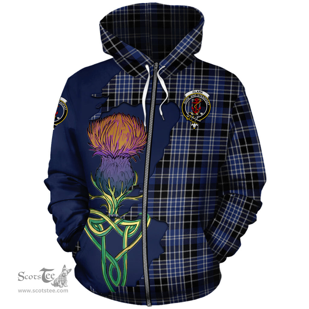 Scottish Clark Clan Tartan Crest with Thistle and Scotland Map Tartan Plaid Hoodie Scottish Plaid Tartan Plaid - ScotsTee - scotstee.com