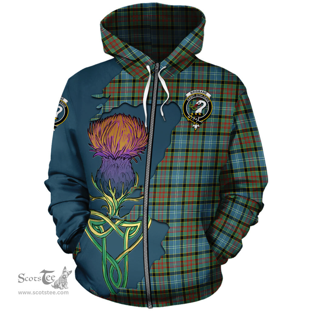 Scottish Brisbane modern Clan Tartan Crest with Thistle and Scotland Map Tartan Plaid Hoodie Scottish Plaid Tartan Plaid - ScotsTee - scotstee.com