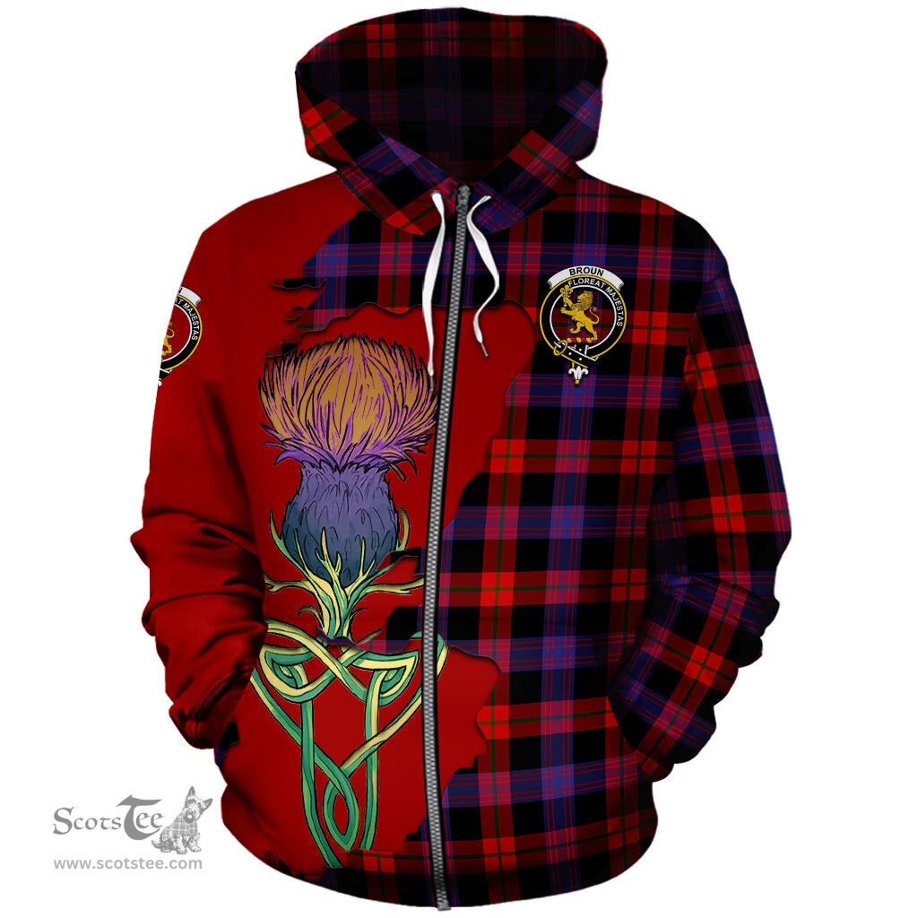 Scottish Broun Modern Clan Tartan Crest with Thistle and Scotland Map Tartan Plaid Hoodie Scottish Plaid Tartan Plaid - ScotsTee - scotstee.com