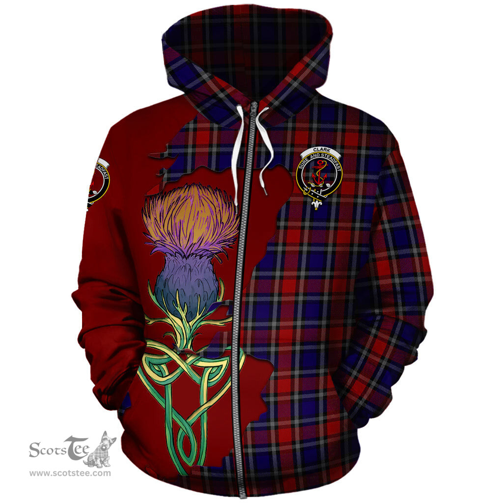 Scottish Clark Red Clan Tartan Crest with Thistle and Scotland Map Tartan Plaid Hoodie Scottish Plaid Tartan Plaid - ScotsTee - scotstee.com