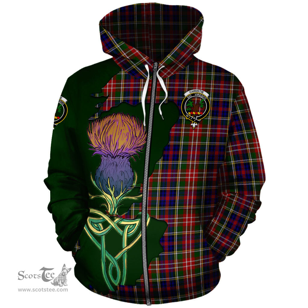 Scottish Christie Clan Tartan Crest with Thistle and Scotland Map Tartan Plaid Hoodie Scottish Plaid Tartan Plaid - ScotsTee - scotstee.com