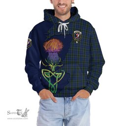 Scottish Cockburn Blue Clan Tartan Crest with Thistle and Scotland Map Tartan Plaid Hoodie Scottish Plaid Tartan Plaid - ScotsTee - scotstee.com