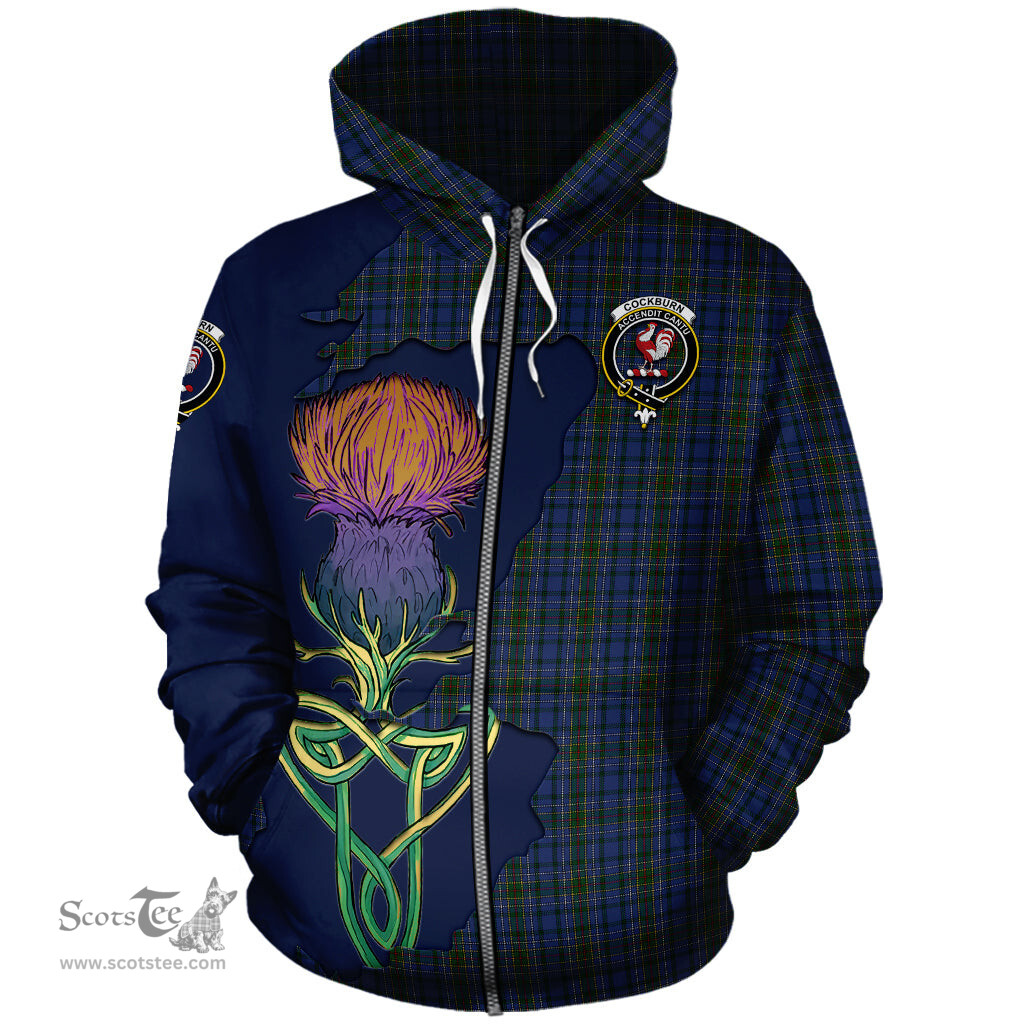 Scottish Cockburn Blue Clan Tartan Crest with Thistle and Scotland Map Tartan Plaid Hoodie Scottish Plaid Tartan Plaid - ScotsTee - scotstee.com