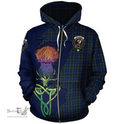 Scottish Cockburn Blue Clan Tartan Crest with Thistle and Scotland Map Tartan Plaid Hoodie Scottish Plaid Tartan Plaid - ScotsTee - scotstee.com