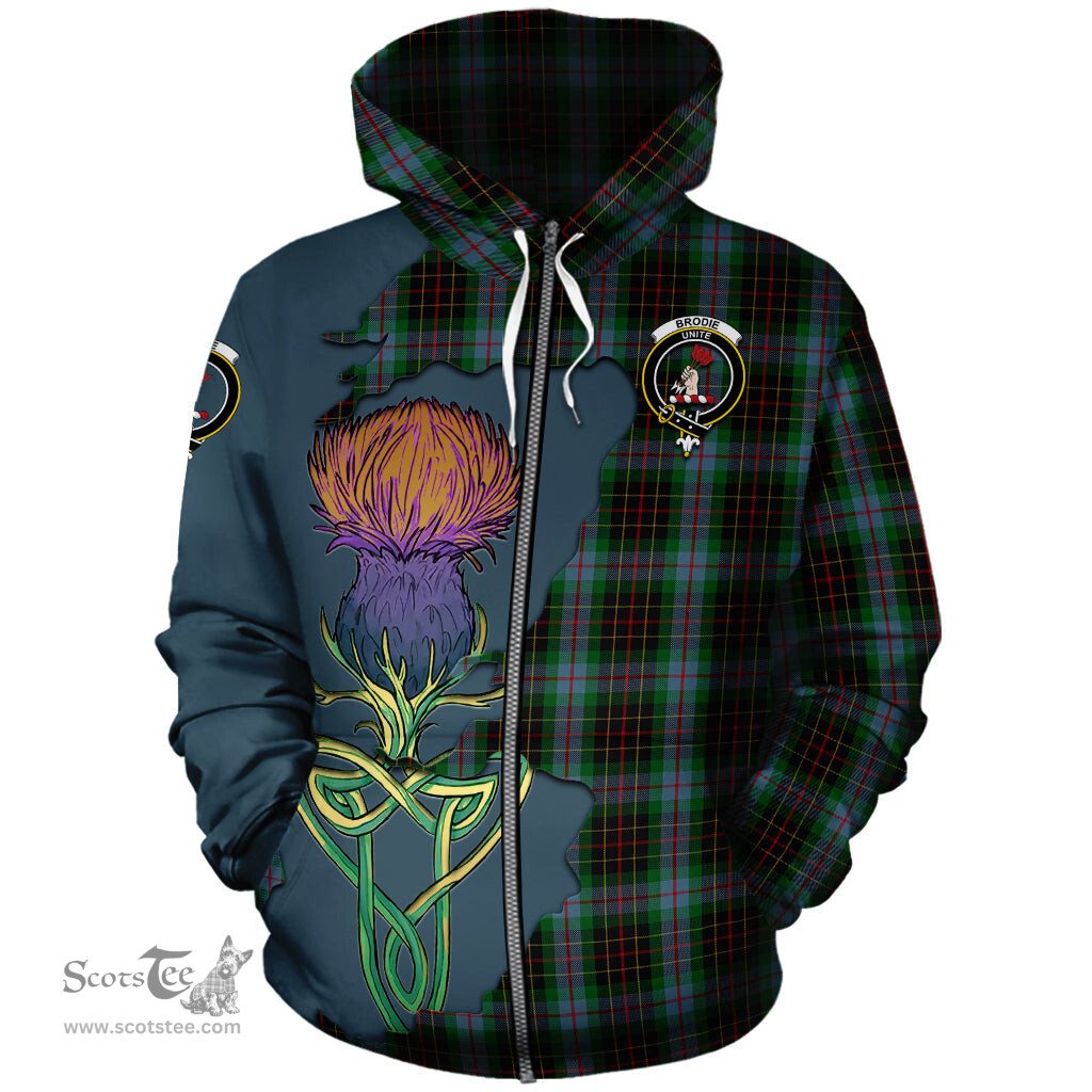 Scottish Brodie Hunting Clan Tartan Crest with Thistle and Scotland Map Tartan Plaid Hoodie Scottish Plaid Tartan Plaid - ScotsTee - scotstee.com