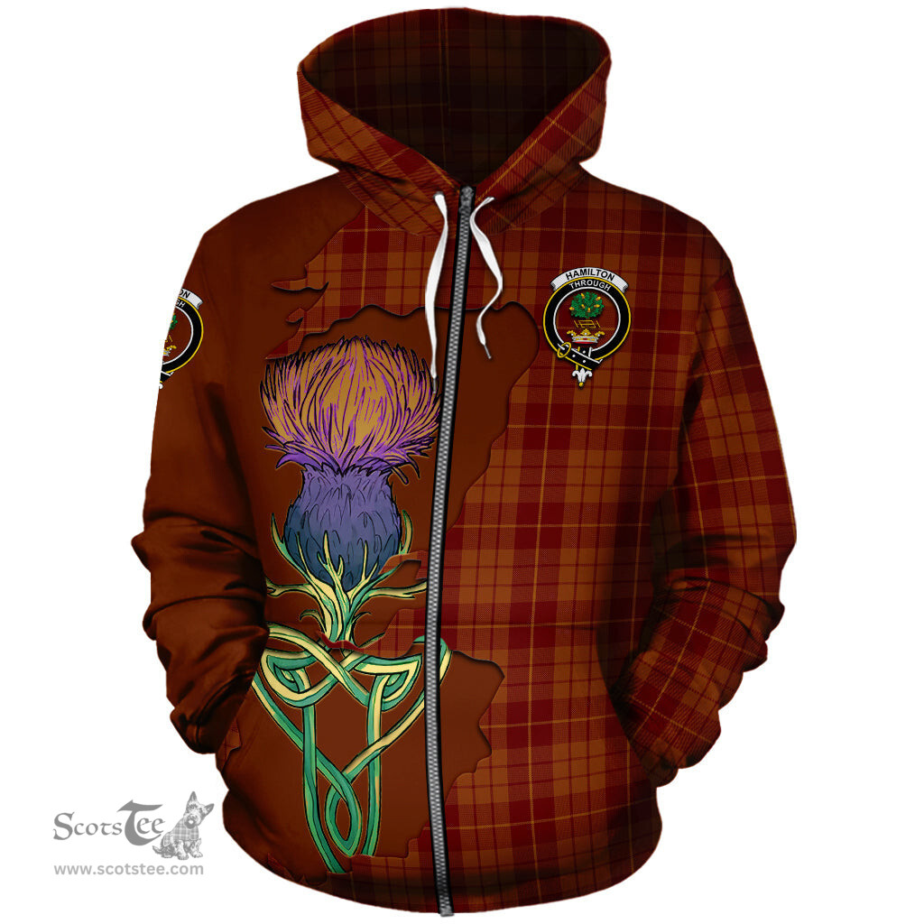 Scottish Hamilton Red Clan Tartan Crest with Thistle and Scotland Map Tartan Plaid Hoodie Scottish Plaid Tartan Plaid - ScotsTee - scotstee.com
