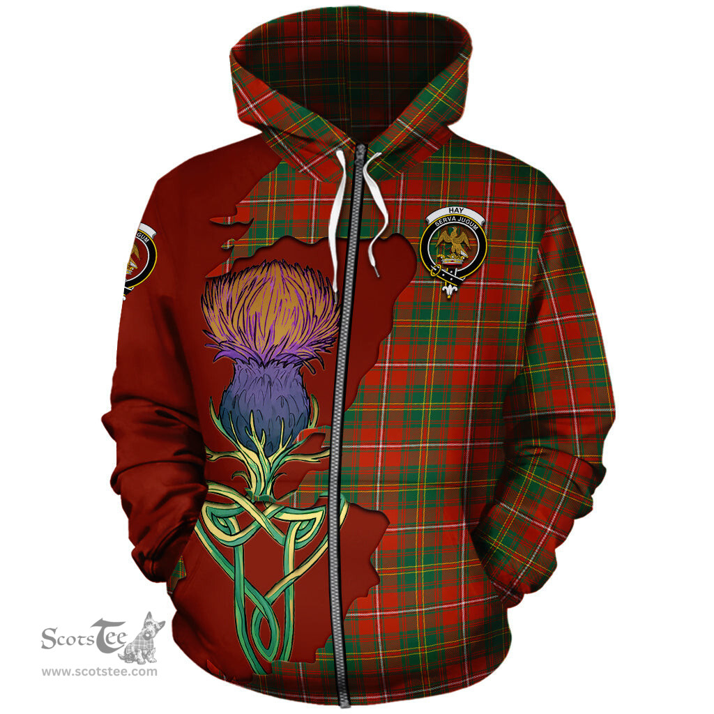 Scottish Hay Ancient Clan Tartan Crest with Thistle and Scotland Map Tartan Plaid Hoodie Scottish Plaid Tartan Plaid - ScotsTee - scotstee.com