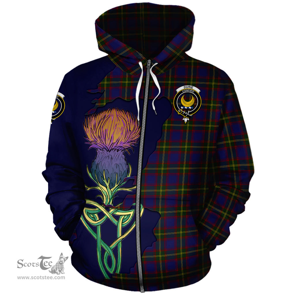 Scottish Durie Clan Tartan Crest with Thistle and Scotland Map Tartan Plaid Hoodie Scottish Plaid Tartan Plaid - ScotsTee - scotstee.com