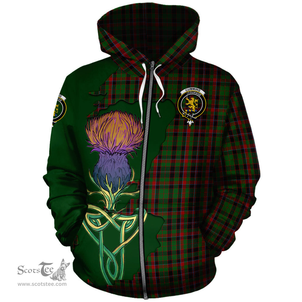 Scottish Cumming Hunting Clan Tartan Crest with Thistle and Scotland Map Tartan Plaid Hoodie Scottish Plaid Tartan Plaid - ScotsTee - scotstee.com