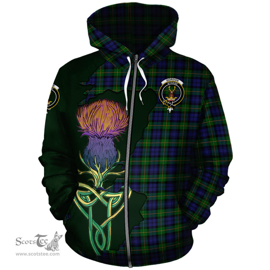 Scottish Gordon Clan Tartan Crest with Thistle and Scotland Map Tartan Plaid Hoodie Scottish Plaid Tartan Plaid - ScotsTee - scotstee.com