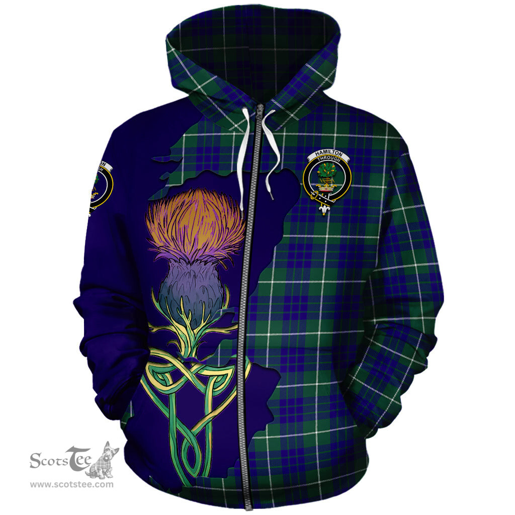 Scottish Hamilton Hunting Modern Clan Tartan Crest with Thistle and Scotland Map Tartan Plaid Hoodie Scottish Plaid Tartan Plaid - ScotsTee - scotstee.com