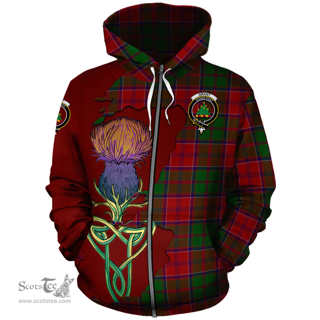 Scottish Grant Clan Tartan Crest with Thistle and Scotland Map Tartan Plaid Hoodie Scottish Plaid Tartan Plaid - ScotsTee - scotstee.com