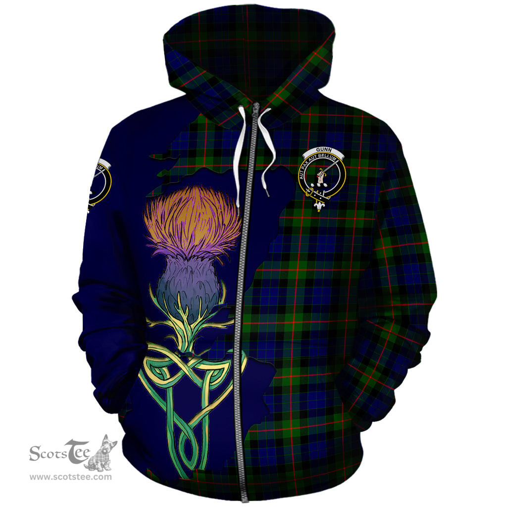 Scottish Gunn Modern Clan Tartan Crest with Thistle and Scotland Map Tartan Plaid Hoodie Scottish Plaid Tartan Plaid - ScotsTee - scotstee.com