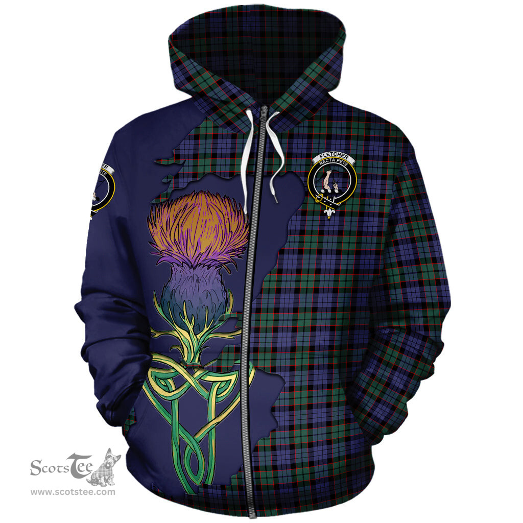 Scottish Fletcher Modern Clan Tartan Crest with Thistle and Scotland Map Tartan Plaid Hoodie Scottish Plaid Tartan Plaid - ScotsTee - scotstee.com
