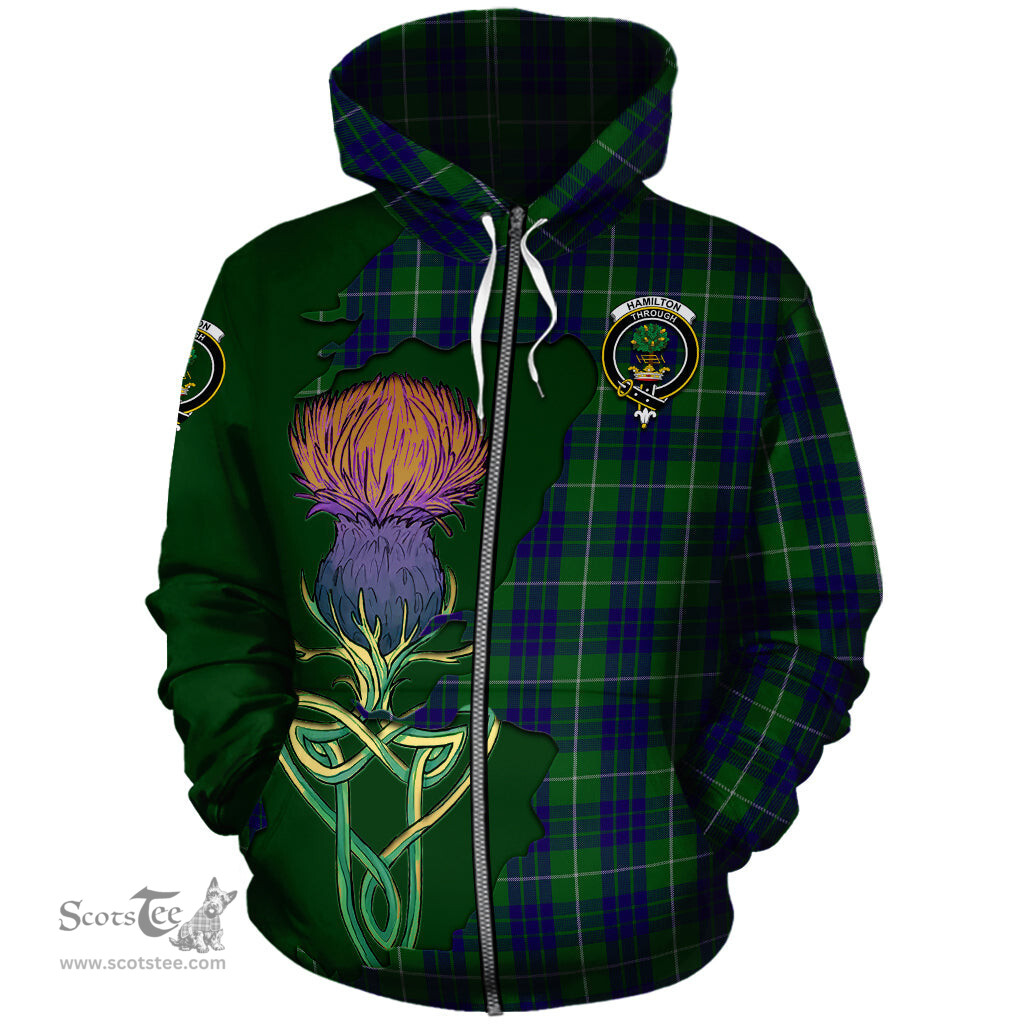 Scottish Hamilton Green Hunting Clan Tartan Crest with Thistle and Scotland Map Tartan Plaid Hoodie Scottish Plaid Tartan Plaid - ScotsTee - scotstee.com
