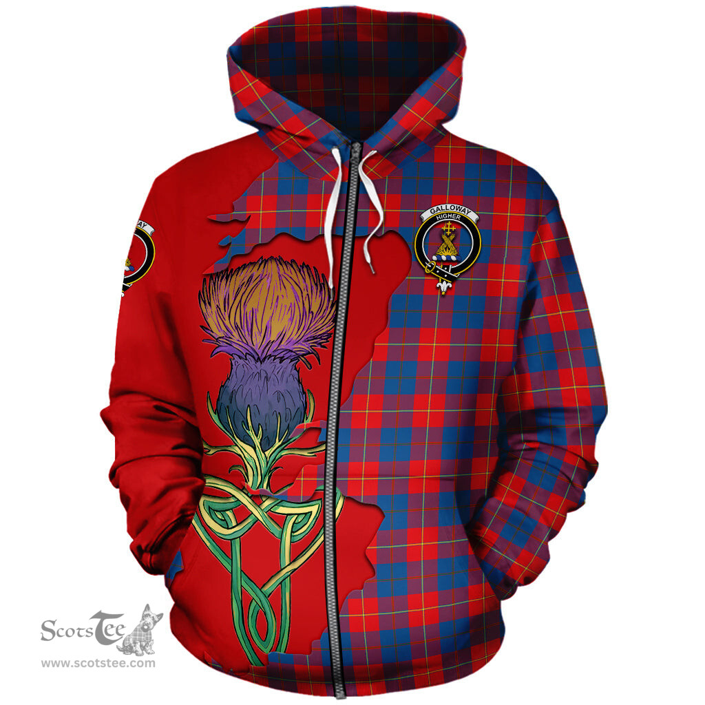 Scottish Galloway Red Clan Tartan Crest with Thistle and Scotland Map Tartan Plaid Hoodie Scottish Plaid Tartan Plaid - ScotsTee - scotstee.com