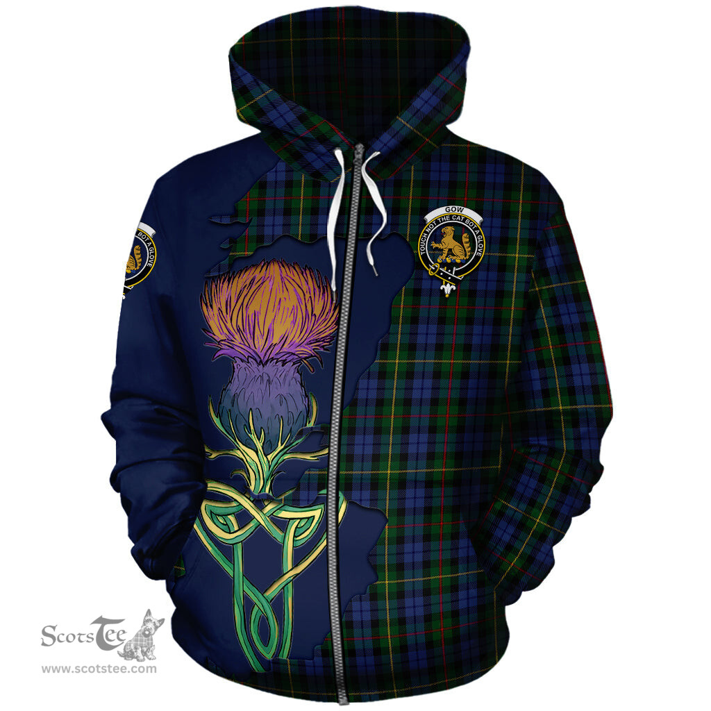 Scottish Gow Hunting Clan Tartan Crest with Thistle and Scotland Map Tartan Plaid Hoodie Scottish Plaid Tartan Plaid - ScotsTee - scotstee.com