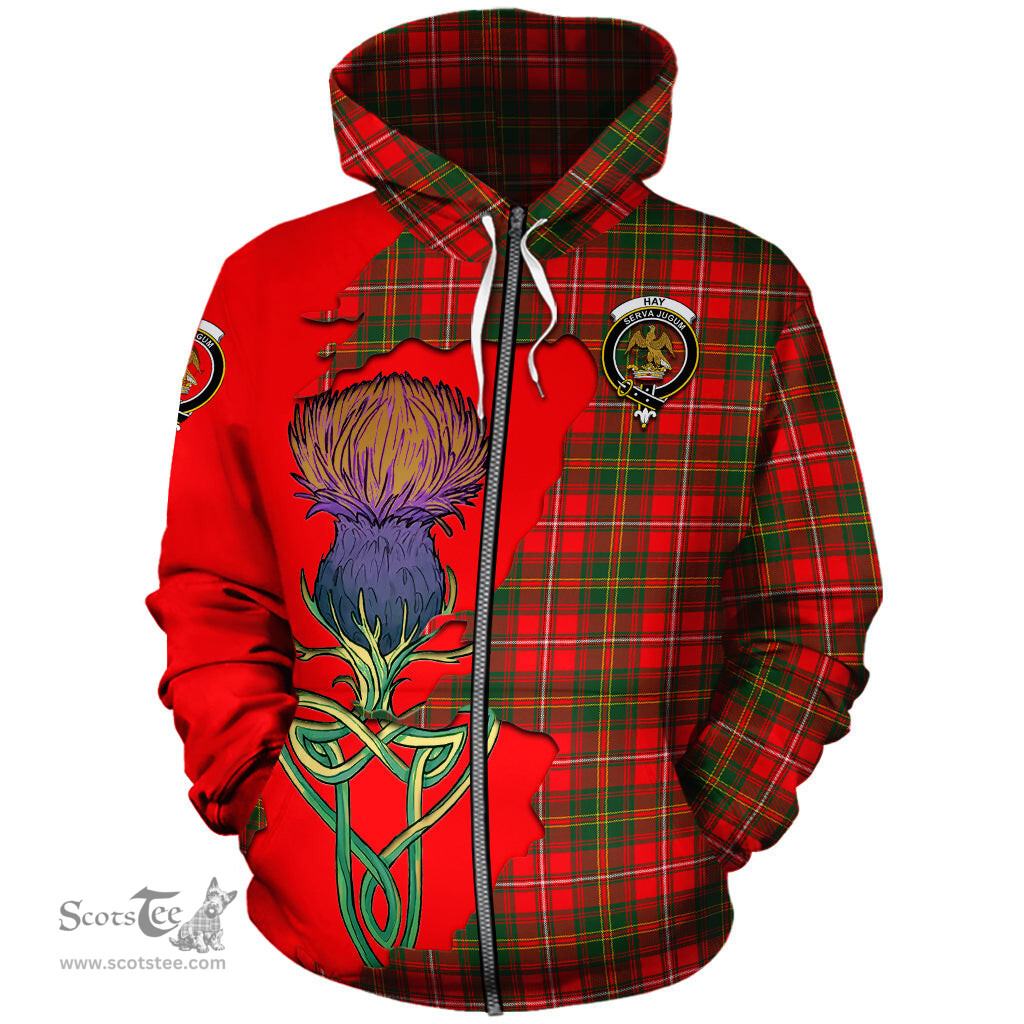 Scottish Hay Modern Clan Tartan Crest with Thistle and Scotland Map Tartan Plaid Hoodie Scottish Plaid Tartan Plaid - ScotsTee - scotstee.com