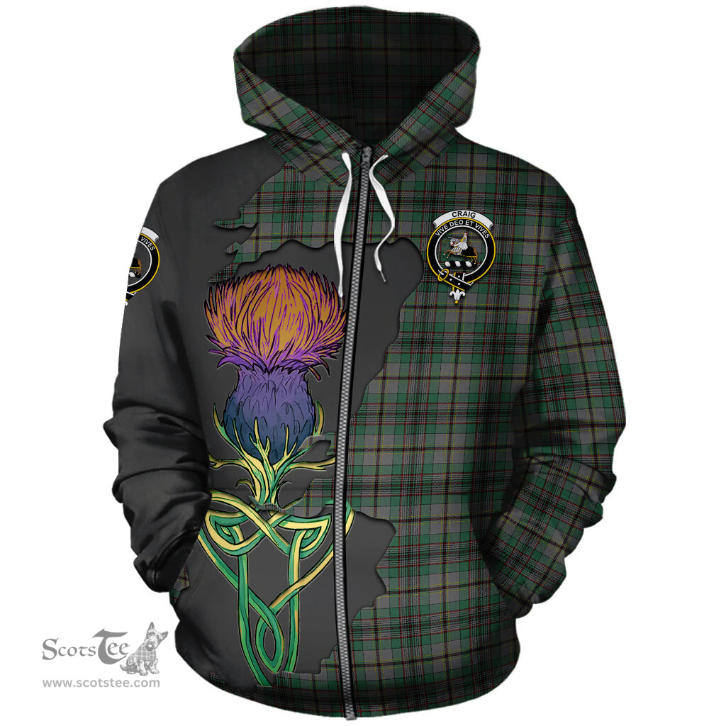 Scottish Craig Clan Tartan Crest with Thistle and Scotland Map Tartan Plaid Hoodie Scottish Plaid Tartan Plaid - ScotsTee - scotstee.com
