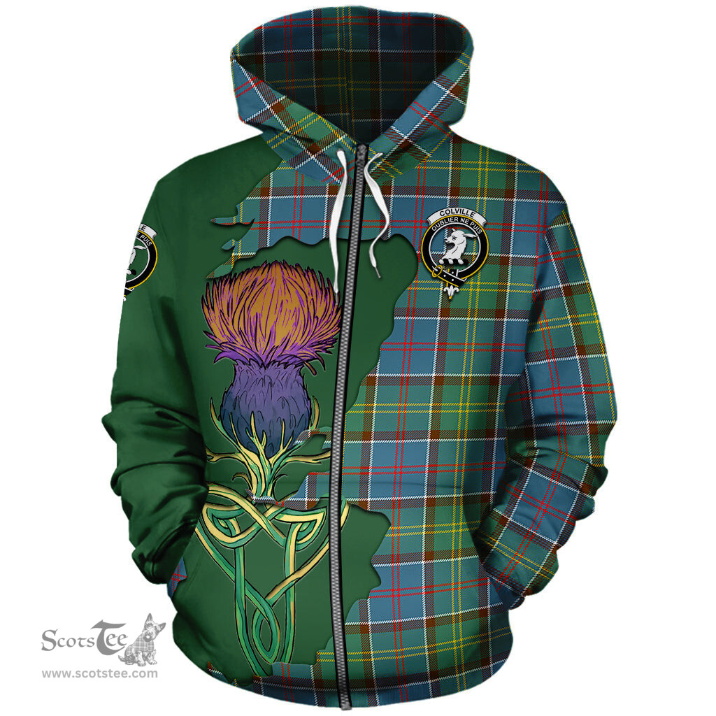 Scottish Colville Clan Tartan Crest with Thistle and Scotland Map Tartan Plaid Hoodie Scottish Plaid Tartan Plaid - ScotsTee - scotstee.com