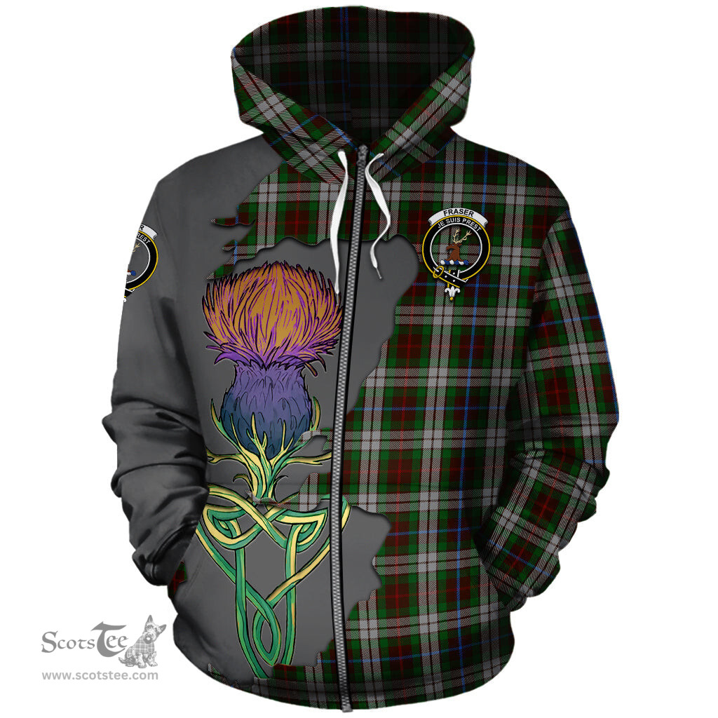 Scottish Fraser Hunting Dress Clan Tartan Crest with Thistle and Scotland Map Tartan Plaid Hoodie Scottish Plaid Tartan Plaid - ScotsTee - scotstee.com