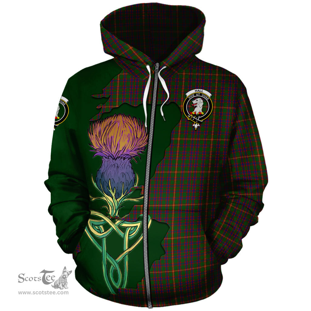 Scottish Hall Clan Tartan Crest with Thistle and Scotland Map Tartan Plaid Hoodie Scottish Plaid Tartan Plaid - ScotsTee - scotstee.com