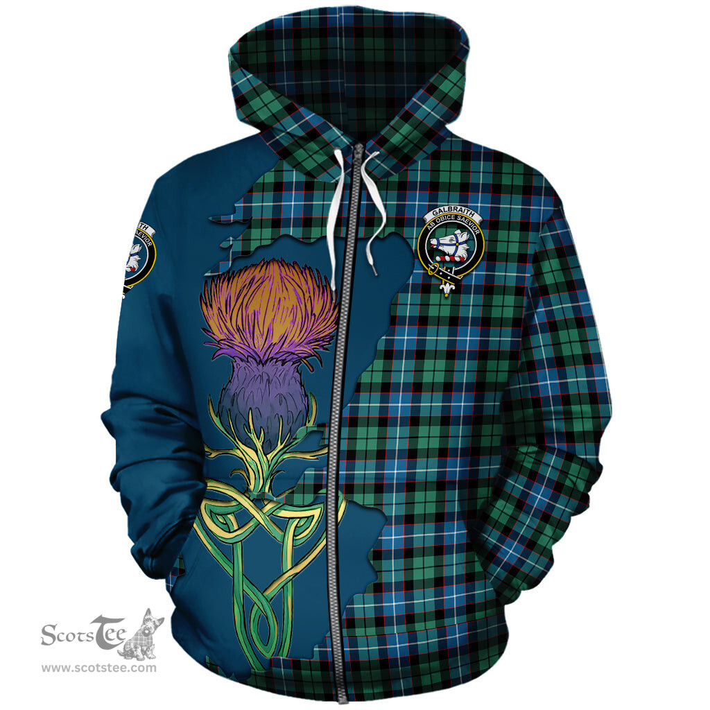 Scottish Galbraith Ancient Clan Tartan Crest with Thistle and Scotland Map Tartan Plaid Hoodie Scottish Plaid Tartan Plaid - ScotsTee - scotstee.com