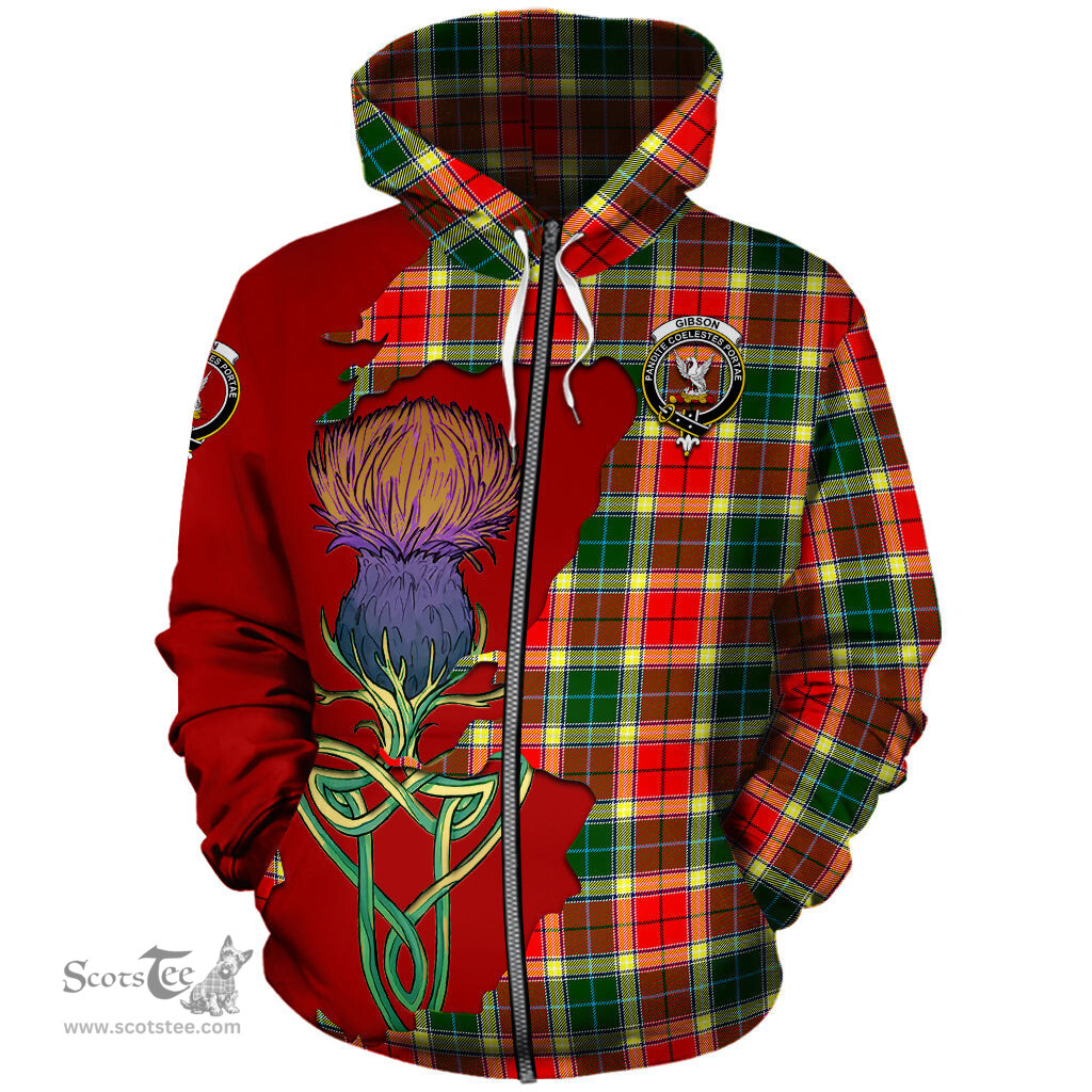 Scottish Gibsone (Gibson - Gibbs) Clan Tartan Crest with Thistle and Scotland Map Tartan Plaid Hoodie Scottish Plaid Tartan Plaid - ScotsTee - scotstee.com