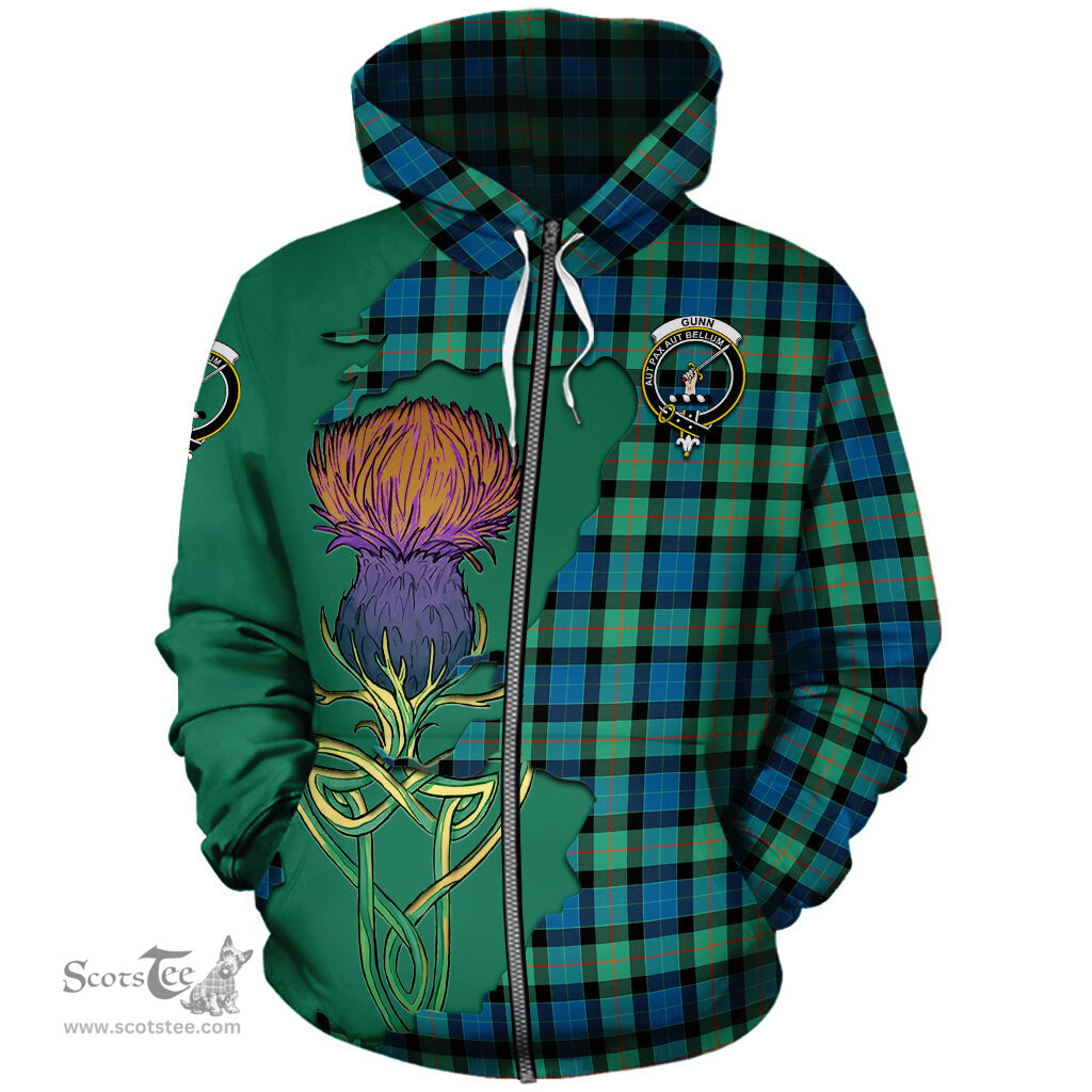 Scottish Gunn Ancient Clan Tartan Crest with Thistle and Scotland Map Tartan Plaid Hoodie Scottish Plaid Tartan Plaid - ScotsTee - scotstee.com