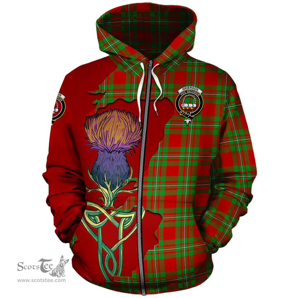Scottish Grierson Clan Tartan Crest with Thistle and Scotland Map Tartan Plaid Hoodie Scottish Plaid Tartan Plaid - ScotsTee - scotstee.com