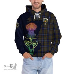 Scottish Douglas Brown Clan Tartan Crest with Thistle and Scotland Map Tartan Plaid Hoodie Scottish Plaid Tartan Plaid - ScotsTee - scotstee.com