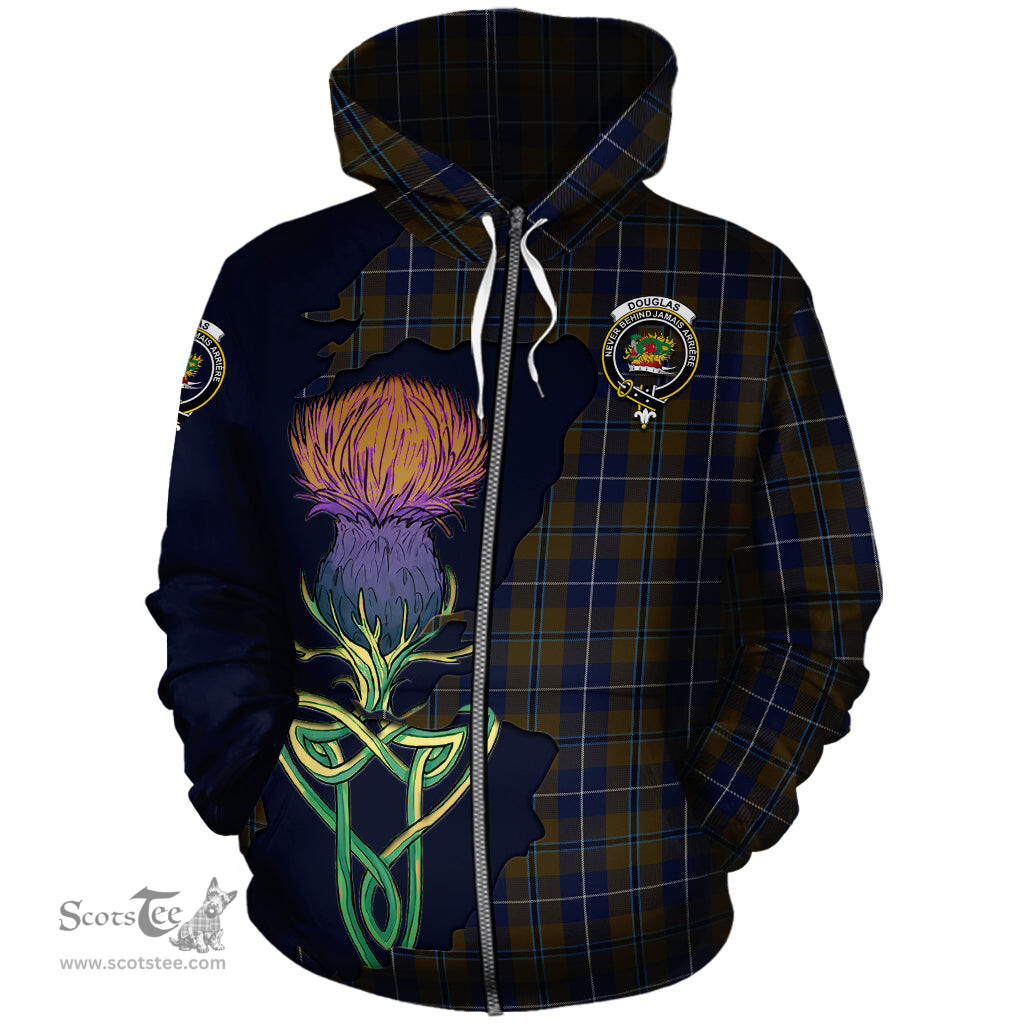 Scottish Douglas Brown Clan Tartan Crest with Thistle and Scotland Map Tartan Plaid Hoodie Scottish Plaid Tartan Plaid - ScotsTee - scotstee.com